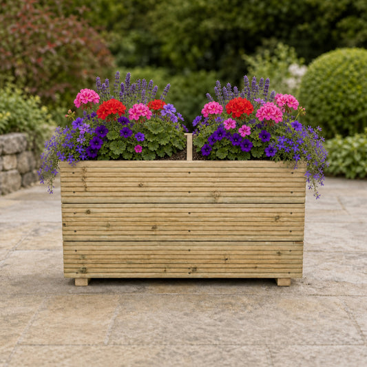 Large Solid Wooden Patio Planter With Central Divide – 88x35x47cm