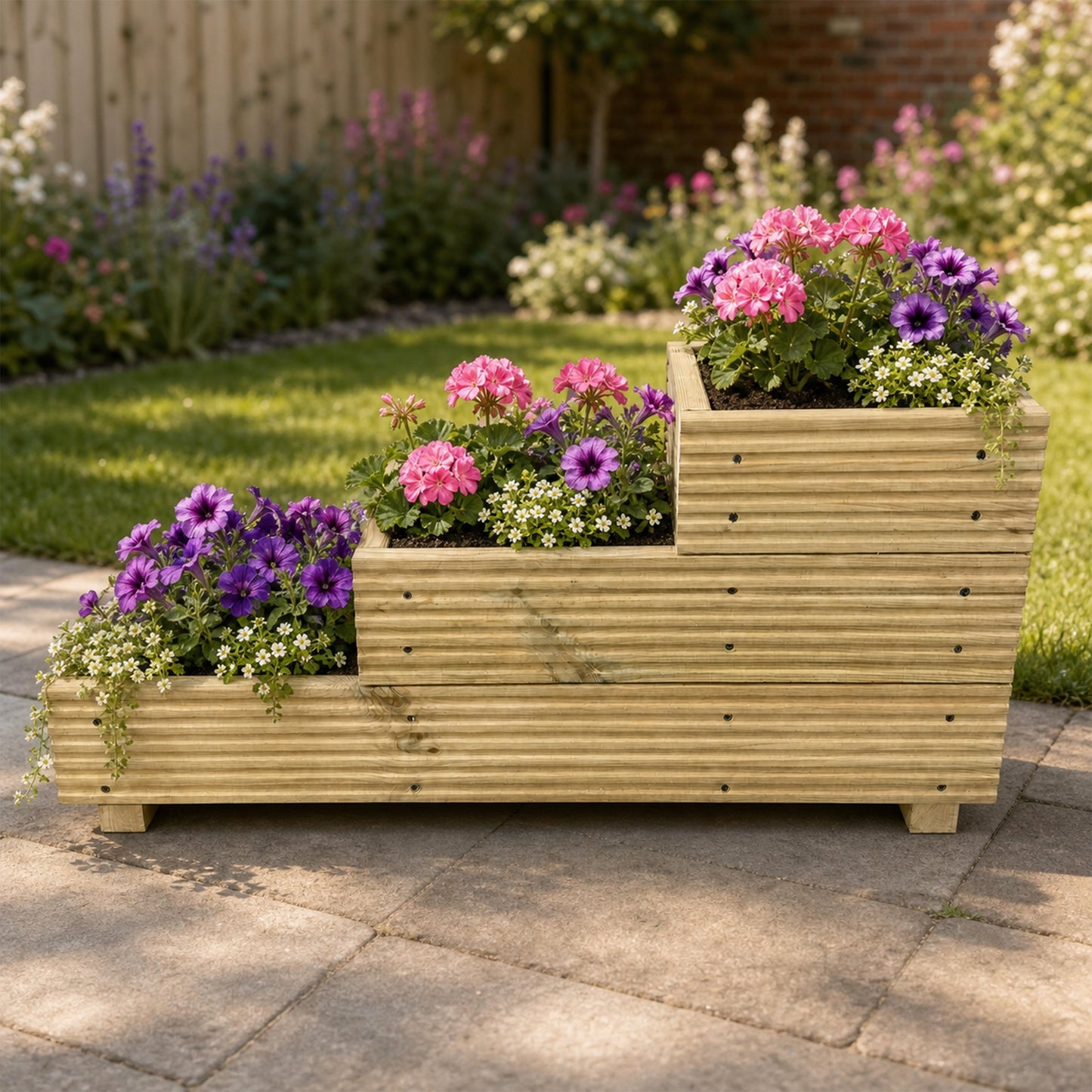 Three-Tier Wooden Decking Planter – 88 × 35 × 48 cm