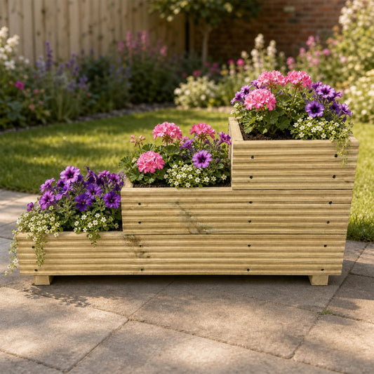 Three-Tier Wooden Decking Planter – 88 × 35 × 48 cm