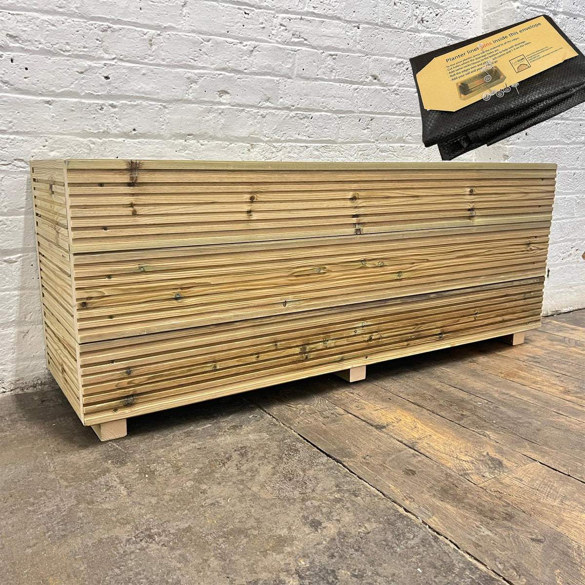 4ft Long 3 Board High Wooden Decking Planter –  120 × 35 × 48 cm