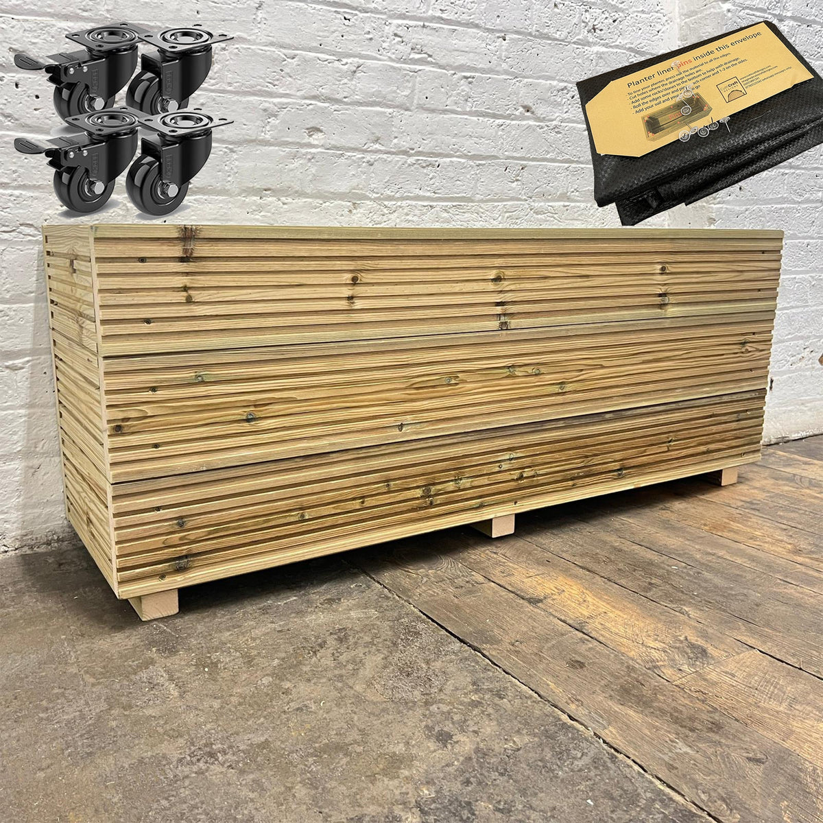 4ft Long 3 Board High Wooden Decking Planter –  120 × 35 × 48 cm