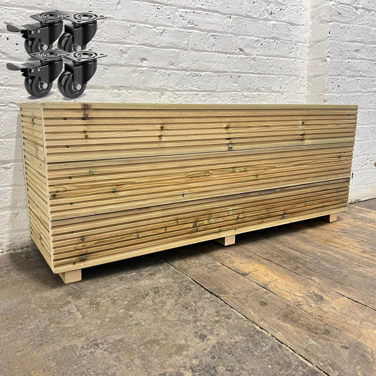 4ft Long 3 Board High Wooden Decking Planter –  120 × 35 × 48 cm