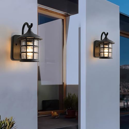 Black Outdoor Wall Lights,Lantern Outdoor Lights Aluminum And Glass Waterproof Lamp Retro Garden Wall Lights Rustic Decor E27 Outside Lights For House