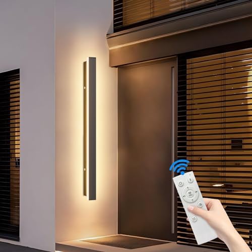 Mikeru 150CM Dimmable Outdoor Long Wall Sconce, LED Outdoor Lights with Mains Power Wall Lighting Fixtures with Memory Function Tricolor Light 3000k/4500k/6000k for Staircase, Garden, Dining Room