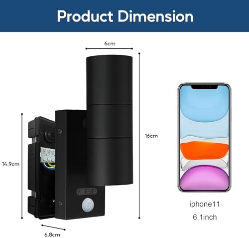 Kerry Outside Wall Lights with Sensor, IP65 Waterproof Up Down Outdoor Lighting, External Pir Wall Mount Security Light, Black Stainless Steel Exterior Light Mains Powered - 2 Pack (Bulb Excl.)