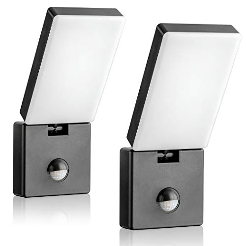 SEBSON Outdoor Lights Mains Powered IP65 - Pack of 2 - Outdoor Garden Lights with PIR Motion Sensor, Adjustable LED Wall Lights 15W, Cool White,