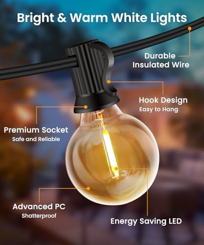 ZYRIVON 30M/100FT Outdoor Lights Mains Powered, 50+3 LED Garden Lights, Shatterproof Waterproof Outside Lights, Warm White String Lights for Garden, Yard, Wedding, Christmas, Gazebo, Fence, Roof