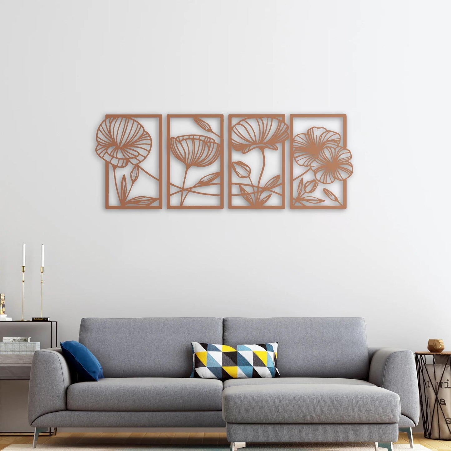 Silent Melody of Flowers 4-Piece Metal Wall Art