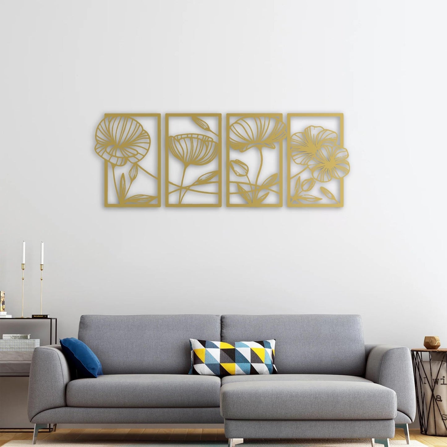 Silent Melody of Flowers 4-Piece Metal Wall Art