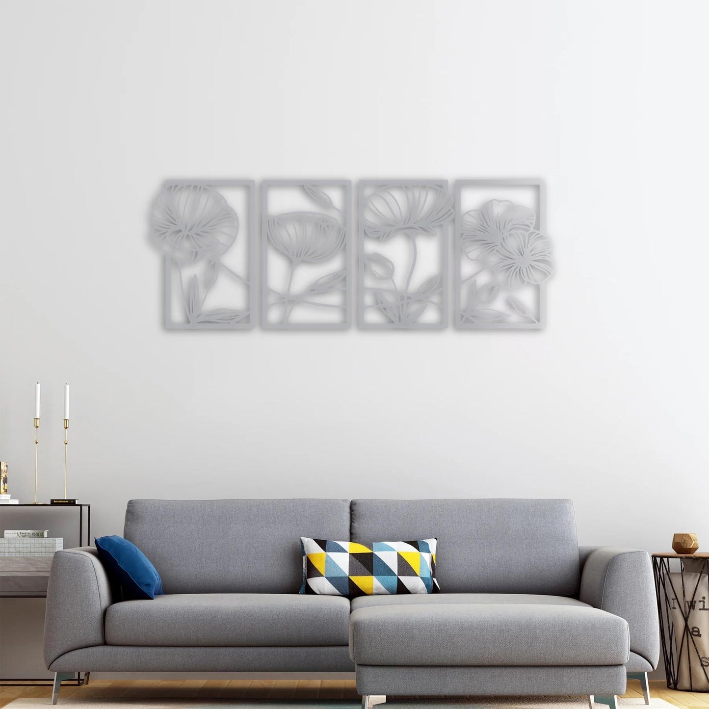 Silent Melody of Flowers 4-Piece Metal Wall Art