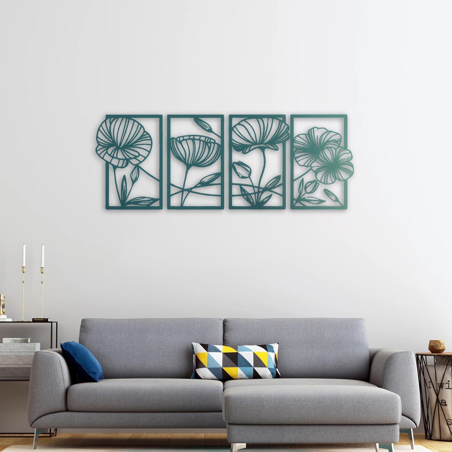 Silent Melody of Flowers 4-Piece Metal Wall Art
