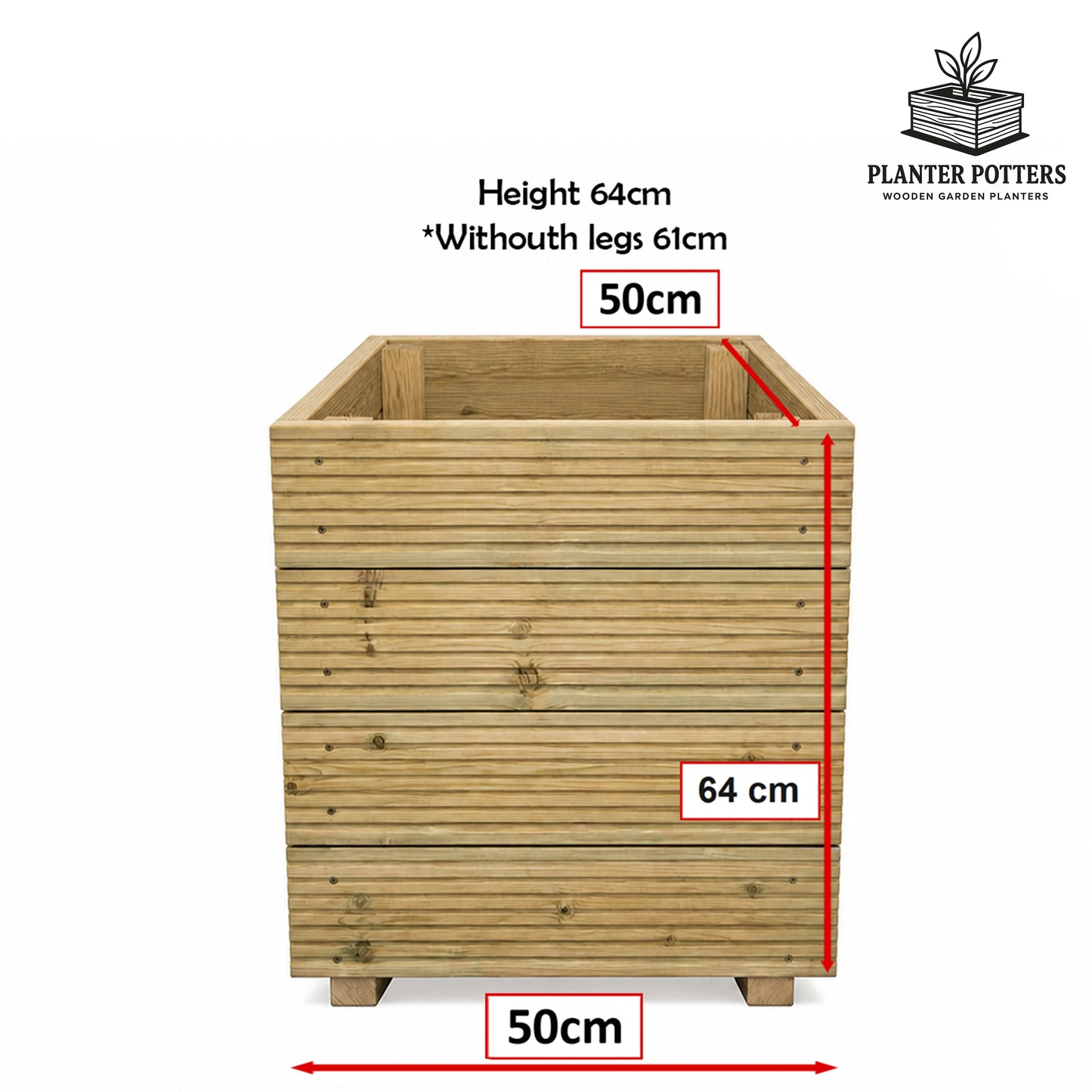 Large Square Tall Wooden Decking Planter  50 × 50 × 63 cm
