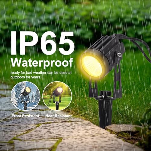 B-right Garden Spotlights Mains Powered, Upgraded Spike Lights Extendable to 12 Garden Uplighters,IP65 Waterproof 12V Low Voltage Outdoor Lights for Pathway Yard Landscape (6Pack,21M,Warm White)