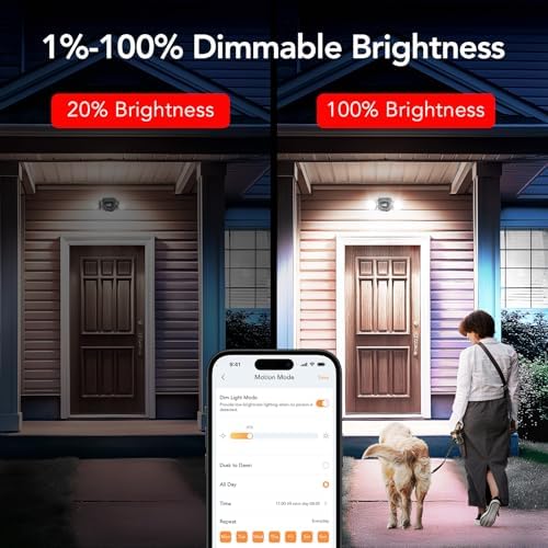 OREiN WiFi Smart Outdoor Lights with Flashing Security Mode, 12W LED Motion Sensor Light with 2 Heads, IP65 Waterproof, Alexa & Google Home Compatible, Hardwired Security Light for Porch, Driveway