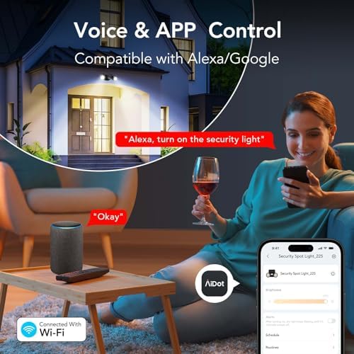 OREiN WiFi Smart Outdoor Lights with Flashing Security Mode, 12W LED Motion Sensor Light with 2 Heads, IP65 Waterproof, Alexa & Google Home Compatible, Hardwired Security Light for Porch, Driveway