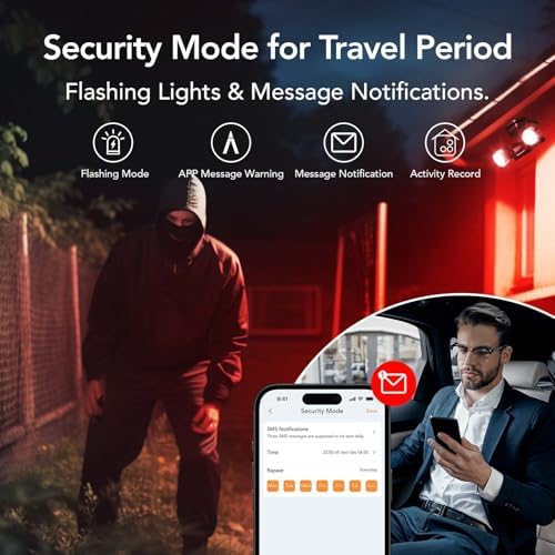 OREiN WiFi Smart Outdoor Lights with Flashing Security Mode, 12W LED Motion Sensor Light with 2 Heads, IP65 Waterproof, Alexa & Google Home Compatible, Hardwired Security Light for Porch, Driveway
