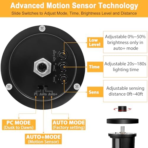 APOTO Motion Sensor Outdoor Lights, Dusk to Dawn Exterior Wall Light 3 Modes, Porch Light Fixture for House, Waterproof Aluminum Anti-Rust Lantern for Garage Entryway, Motion Activated, E27 Bulb Base