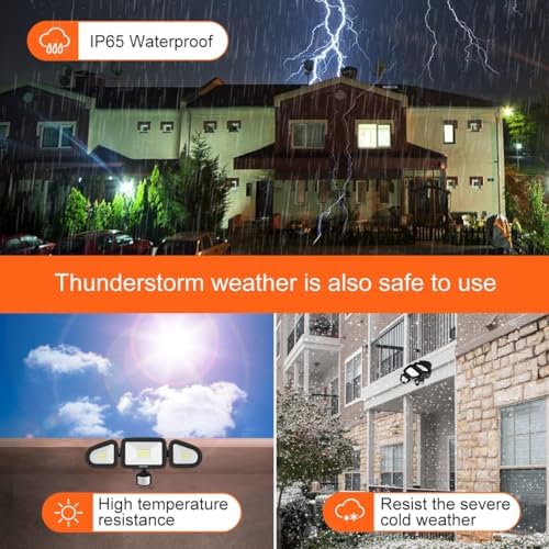 MEIKEE 42W Led Security Lights with Motion Sensor Black PIR Floodlights Outdoor Lights IP66 Waterproof 6500K 180° Adjustable Garden Light for Garage Corridors Terraces Courtyards