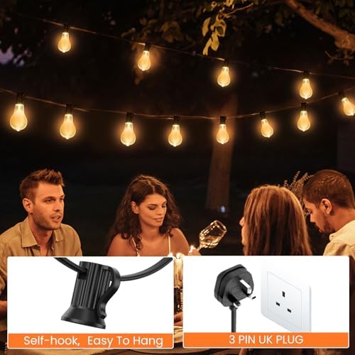 Bestendony 100FT Plug In Outdoor Lights Festoon Light Mains Powered Garden Bulb Lights Outdoor Waterproof with 50+2 Shatterproof Bulbs Outside Hanging Decorative Light for Garden, Porch, Gazebo, Party