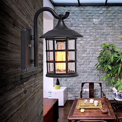 Black Outdoor Wall Lights,Lantern Outdoor Lights Aluminum And Glass Waterproof Lamp Retro Garden Wall Lights Rustic Decor E27 Outside Lights For House