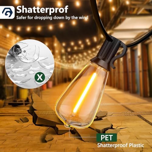 Festoon Lights Outdoor 100FT/30M, Warm White ST38 Garden Lights, Waterproof Outdoor Light Mains Powered with 50+2 Plastic LED Bulbs, Led String Light for Patio Balcony Party Wedding
