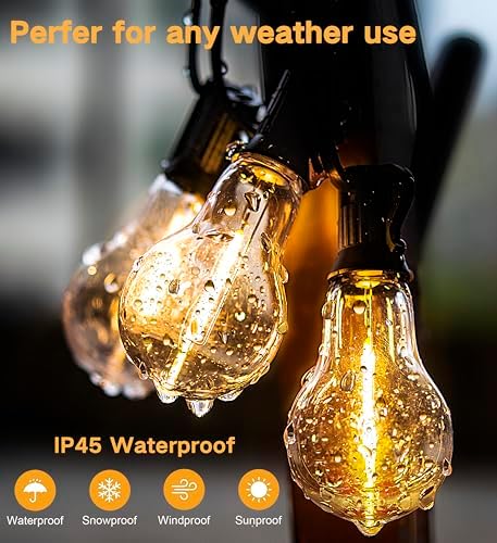 Bestendony 100FT Plug In Outdoor Lights Festoon Light Mains Powered Garden Bulb Lights Outdoor Waterproof with 50+2 Shatterproof Bulbs Outside Hanging Decorative Light for Garden, Porch, Gazebo, Party