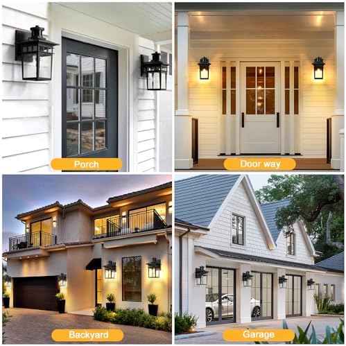 APOTO Motion Sensor Outdoor Lights, Dusk to Dawn Exterior Wall Light 3 Modes, Porch Light Fixture for House, Waterproof Aluminum Anti-Rust Lantern for Garage Entryway, Motion Activated, E27 Bulb Base