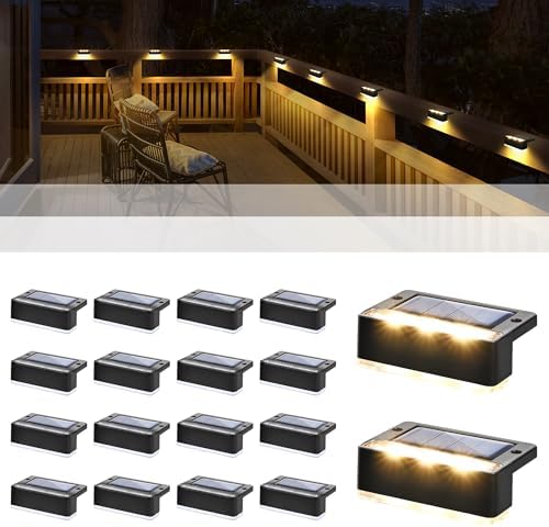Solpex Solar Step Lights 16 Pack, Solar Outdoor Lights for Fence, IP65 Waterproof Solar Powered Outdoor LED Lights for Deck Porch Stair Yard Garden Patio Pool Decorations (Black, White)