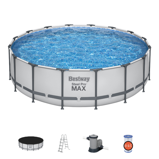 Bestway Round Steel Pro MAX™ Grey 16ft x 48" Above Ground Swimming Pool, Filter, Pump & Accessories
