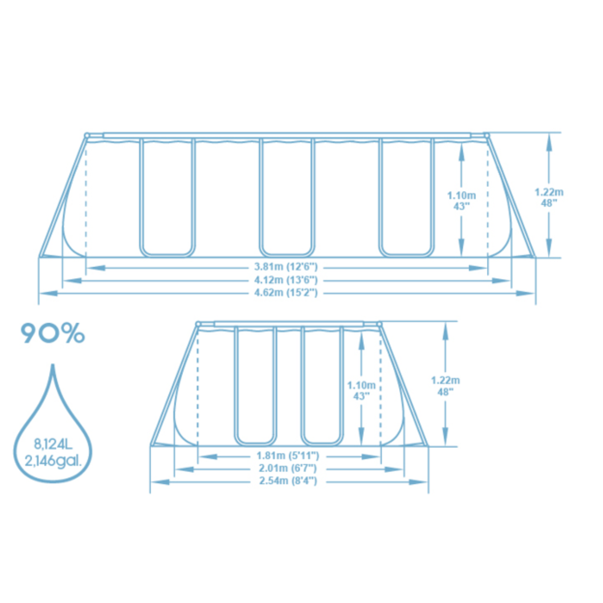 Bestway 13ft 6" x 6ft 7" x 48" Rectangular Steel PRO Max Above Ground Swimming Pool, Filter Pump & Accessories