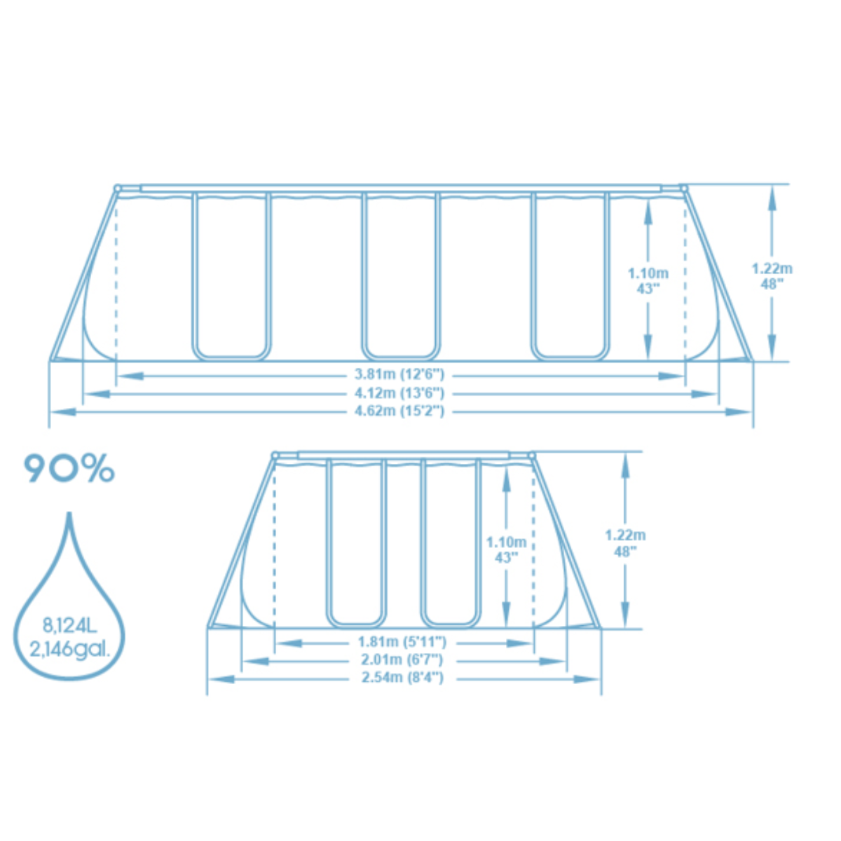 Bestway 13ft 3" x 6ft 7" x 48" Rectangular Steel Pro MAX™ Above Ground Swimming Pool, Sand Filter Pump & Accessories