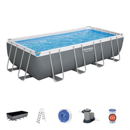 Bestway 18ft x 9ft x 48" Rectangular Steel Pro MAX™ Above Ground Swimming Pool, Filter Pump & Accessories