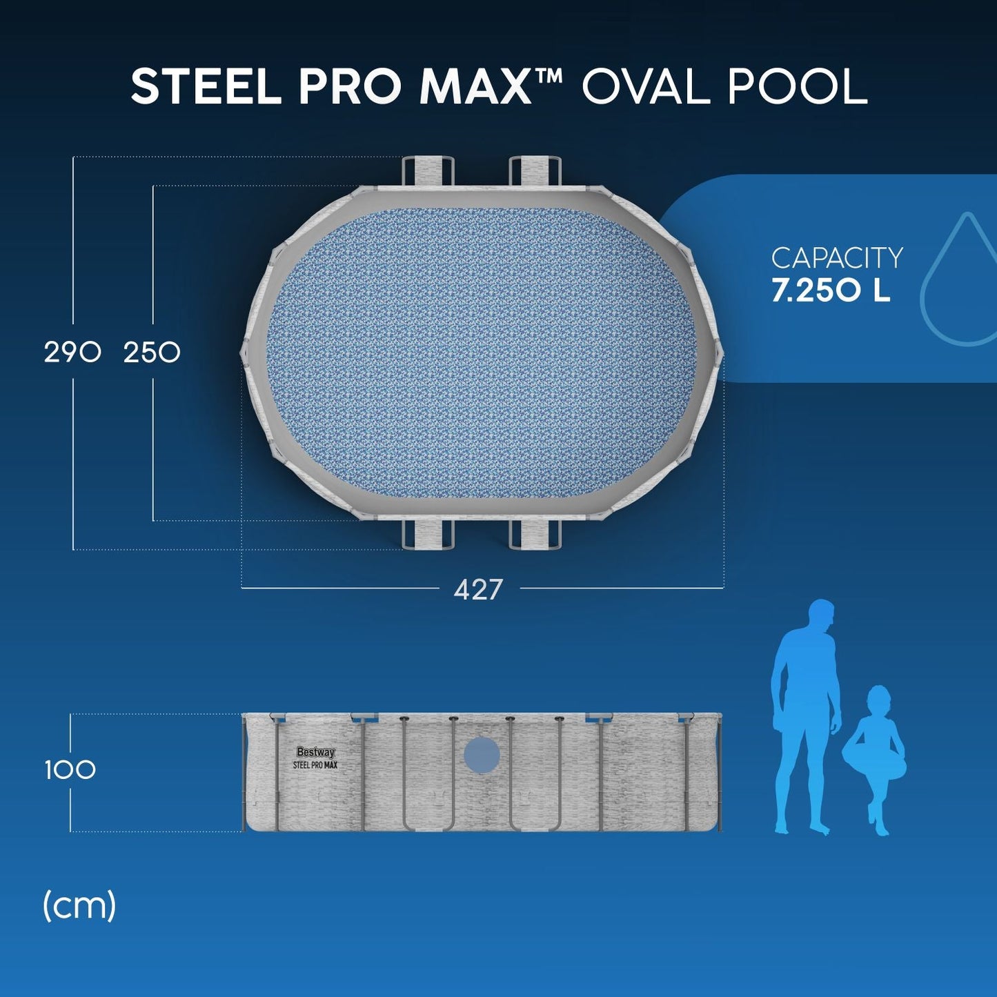 Bestway 14ft x 8ft 2" x 39.5" Oval Steel Pro MAX™ Splashview Above Ground Swimming Pool, Filter Pump & Accessories