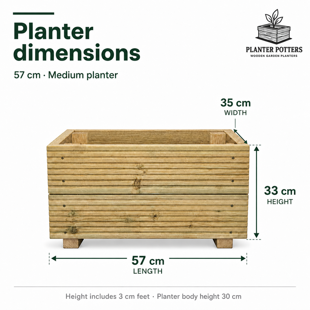Medium Wooden Decking Planter – 57 × 35 × 33 cm