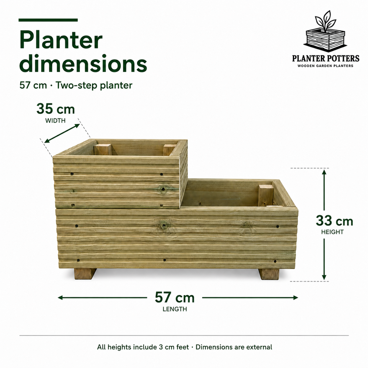Two-Tier Wooden Decking Planter – 57 × 35 × 33 cm