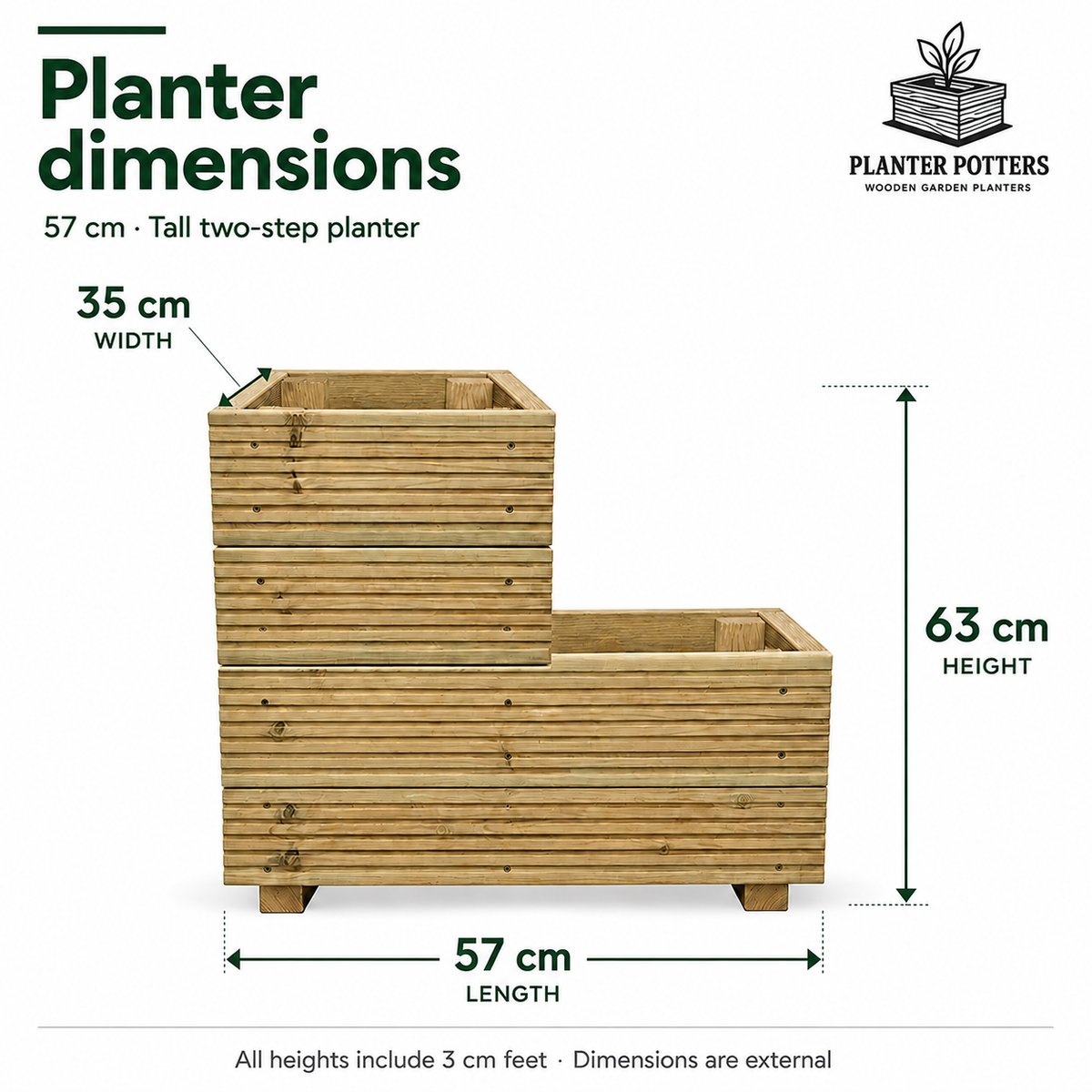 Small 2-Tiered Garden Steps Planter – Pressure-Treated Outdoor Wooden Planter 57 × 35 × 63 cm