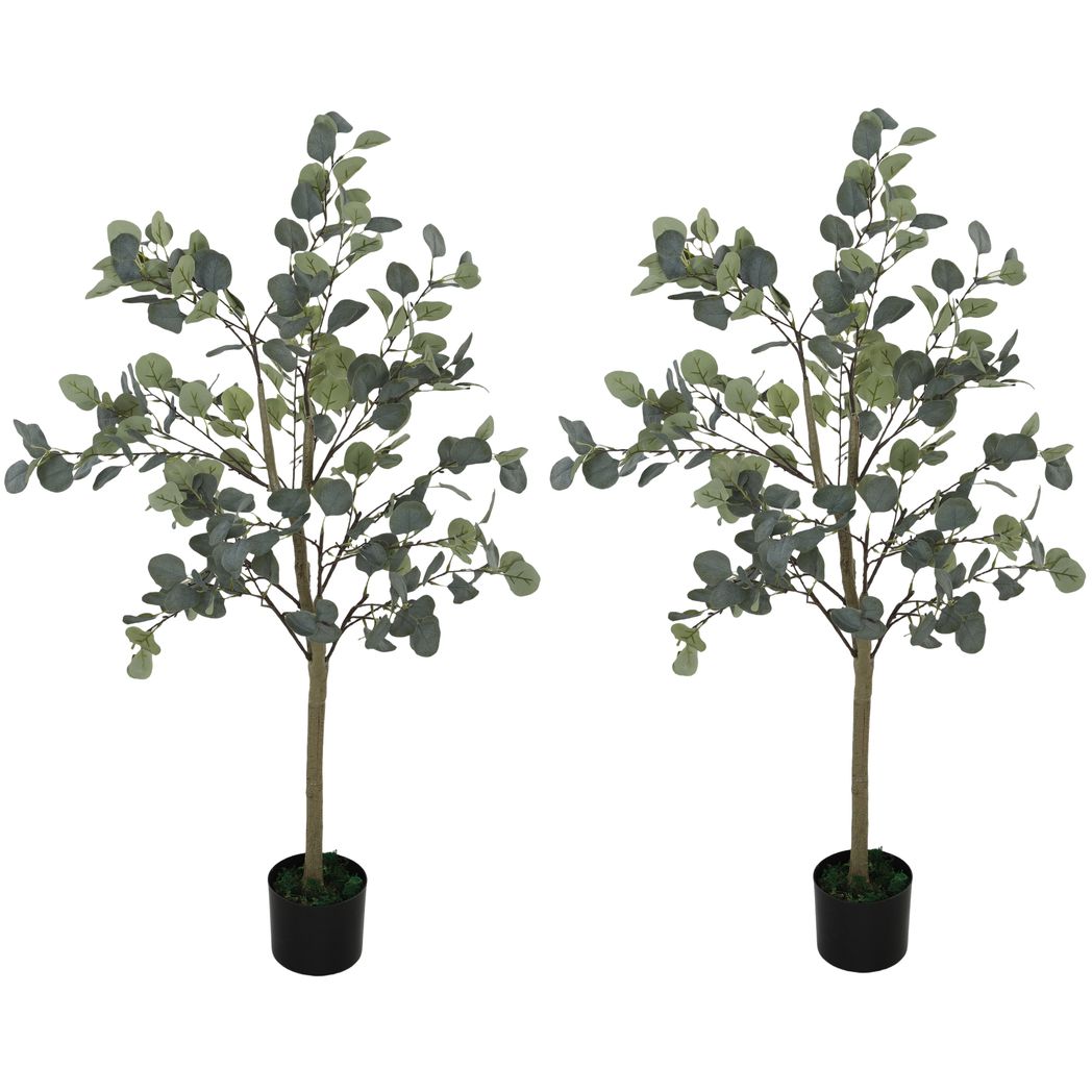HOMCOM 2 Pack Artificial Plants, Faux Silk Eucalyptus Trees