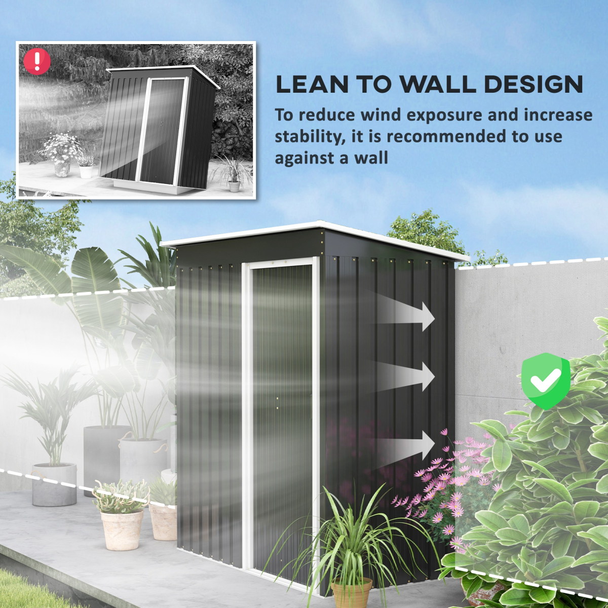 Outsunny 5 x 3ft Garden Storage Shed Sliding Door Sloped Roof Tool, Black