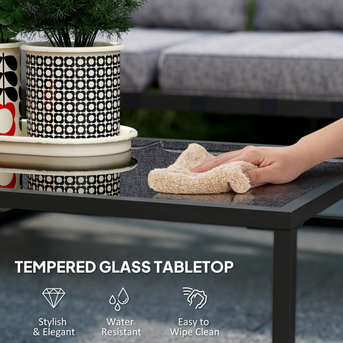 Outsunny 3 Piece L Shaped Garden Furniture Set with Cushions, Grey