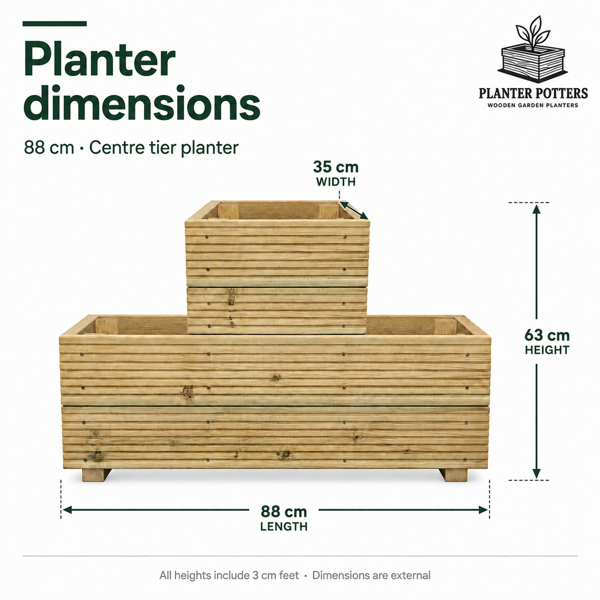 One-Tier Wooden Decking Planter – Pressure-Treated Outdoor Garden Planter 88 × 35 × 63 cm