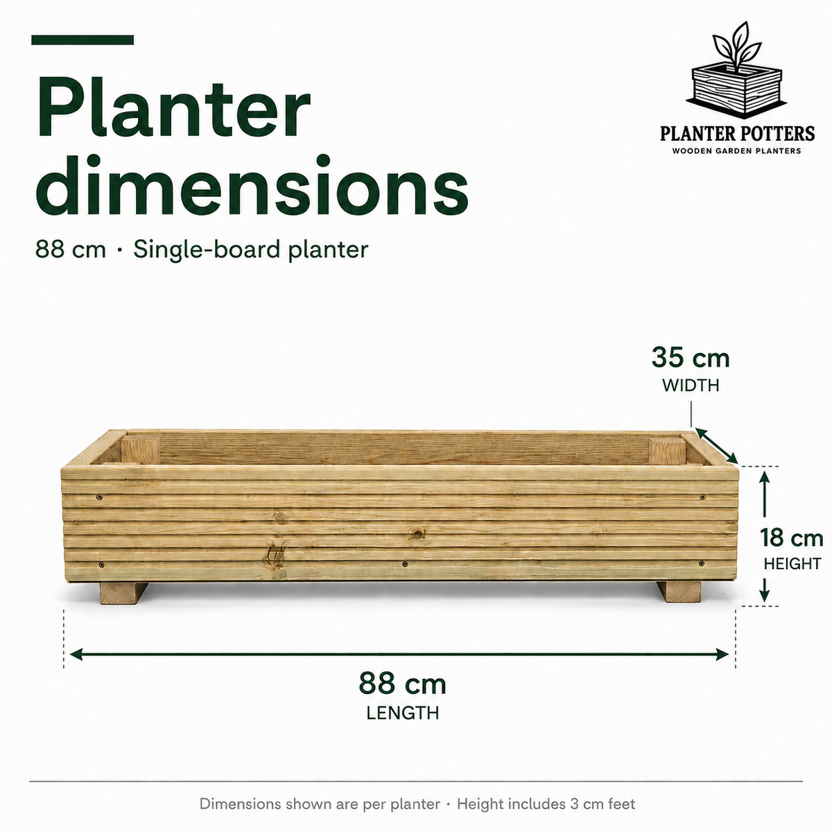 (set of 2) Single level Large Decking Patio Planter - 88 × 35 × 18 cm