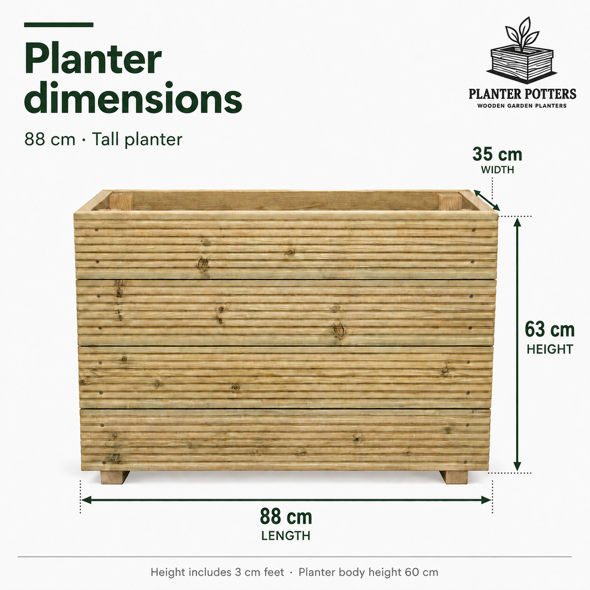Tall Wooden Decking Planter – 88 × 35 × 63 cm