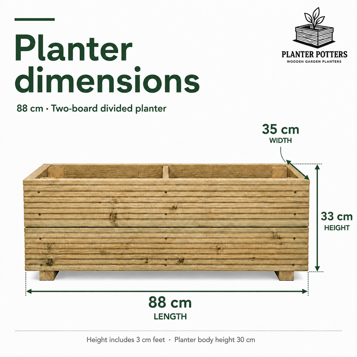 Large Decking Patio Planter With Central Divide – Pressure-Treated Outdoor Garden Planter 88 × 35 × 33 cm