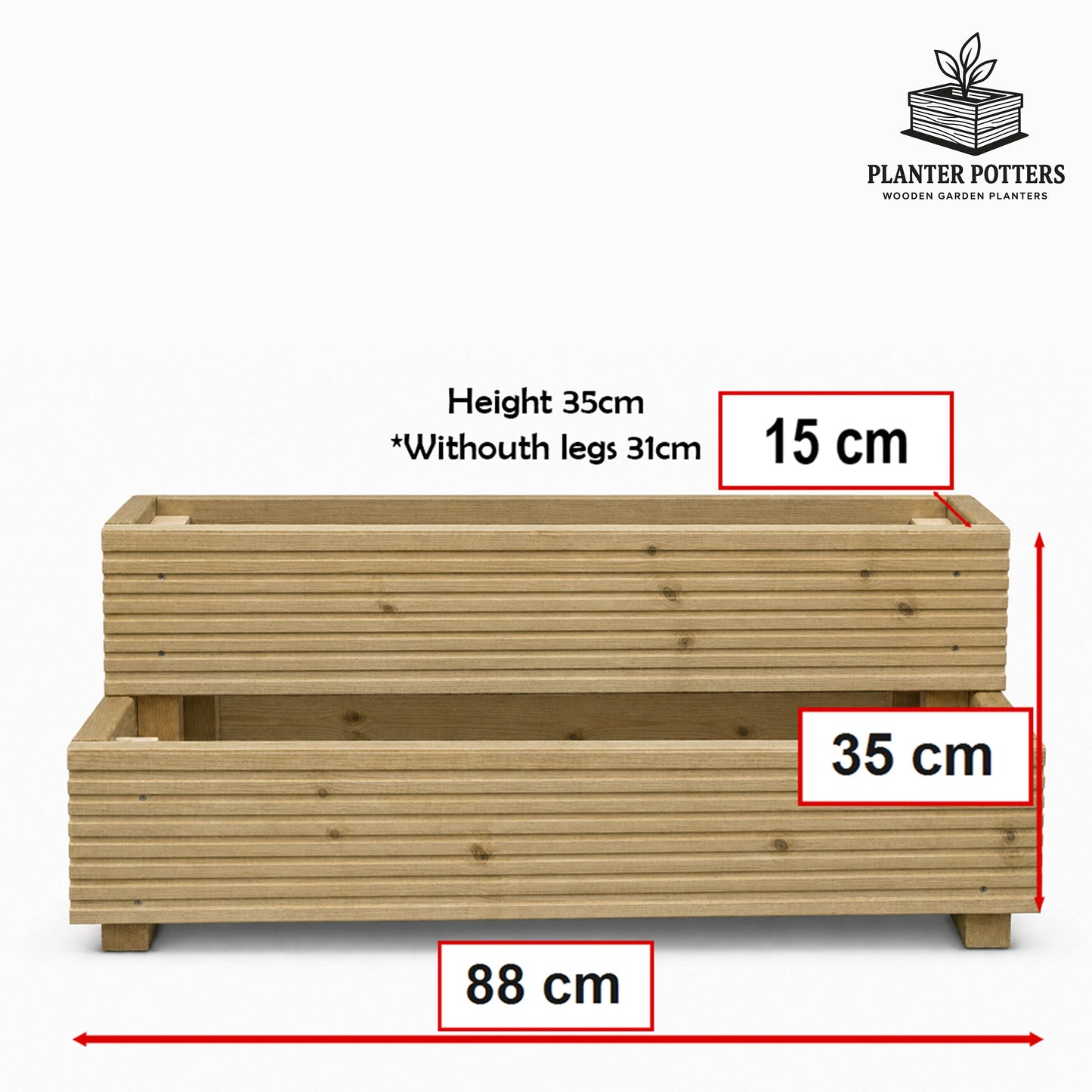 Large 2-Tier Wooden Decking Planter – 88 × 35 × 33 cm