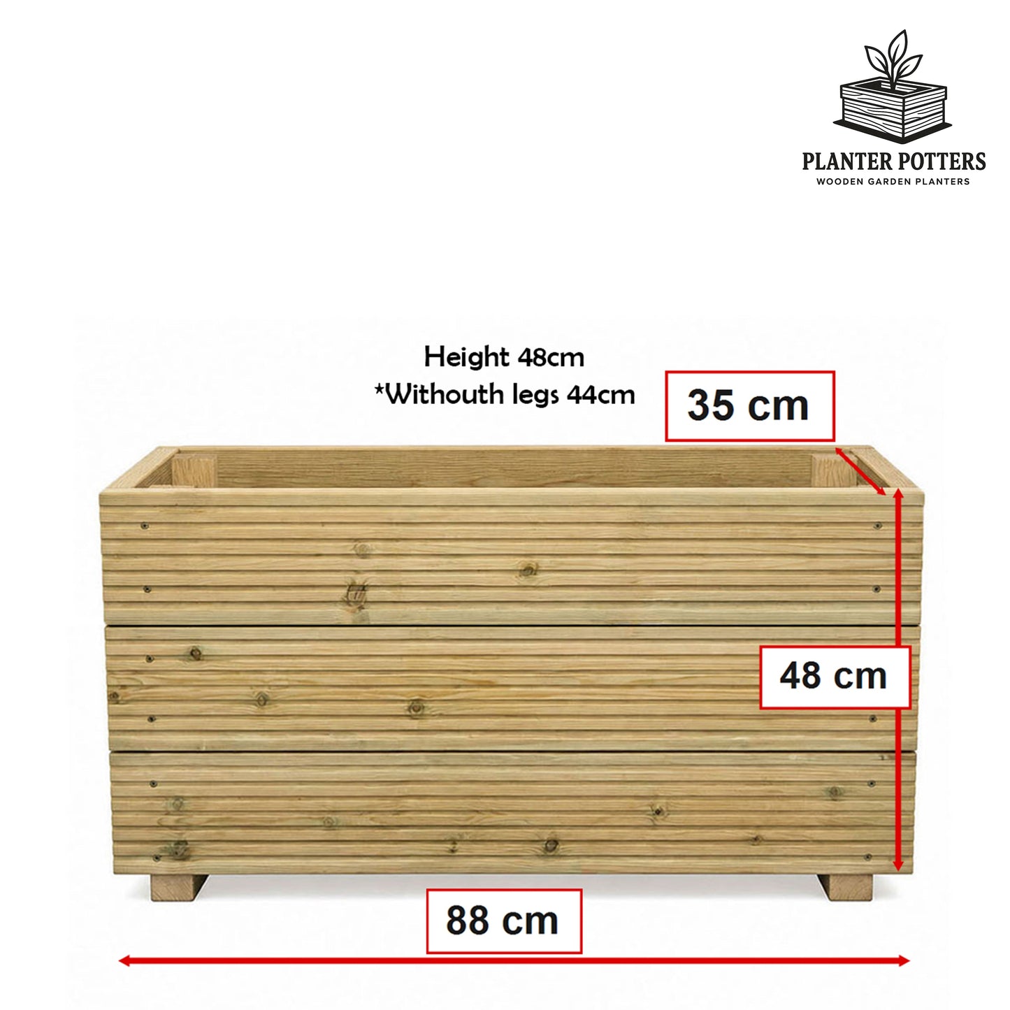 Large Wooden Decking Planter – Triple-Board 88 × 35 × 48 cm