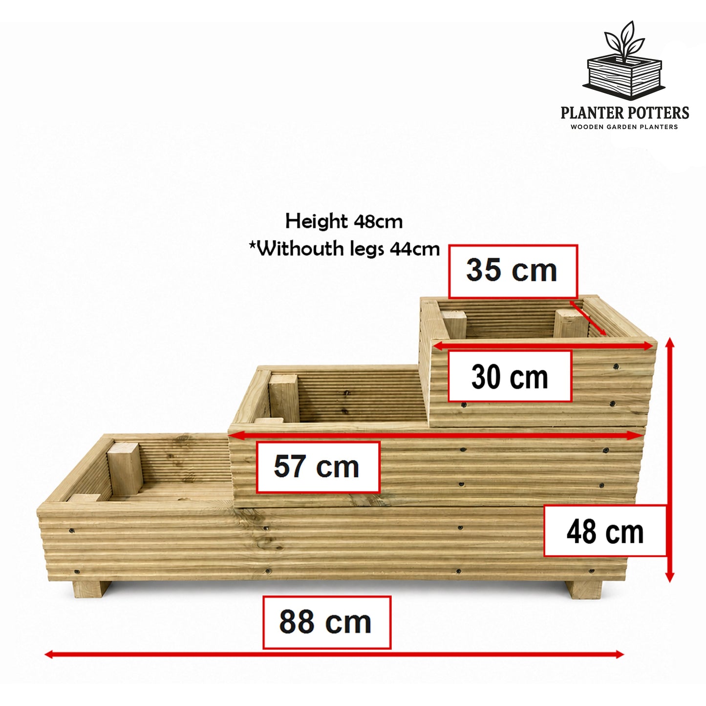 Three-Tier Wooden Decking Planter – 88 × 35 × 48 cm