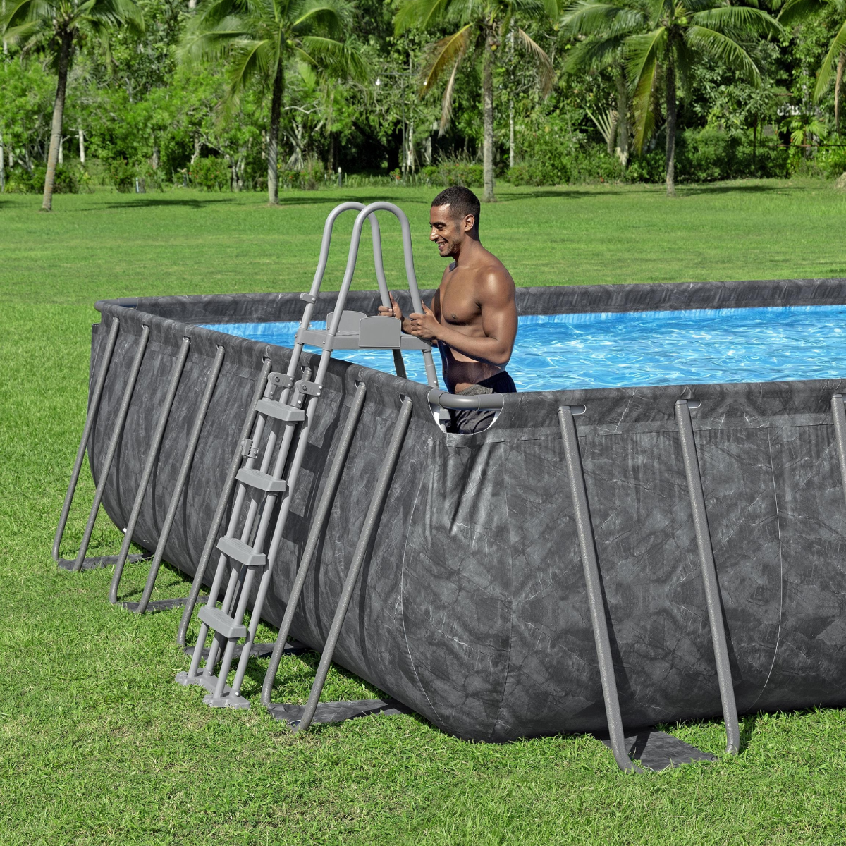 Bestway 31ft 4" x 16ft x 52" Rectangular APX 365 Above Ground Swimming Pool, Polysphere Filter Pump & Accessories