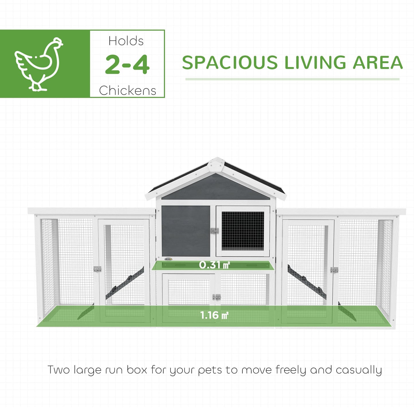PawHut Wood Chicken Coop Hens Cage Poultry House with Nesting Boxes Run
