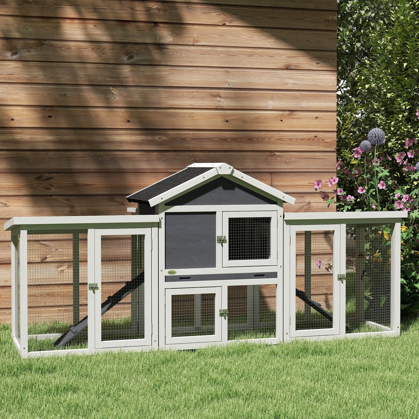 PawHut Wood Chicken Coop Hens Cage Poultry House with Nesting Boxes Run