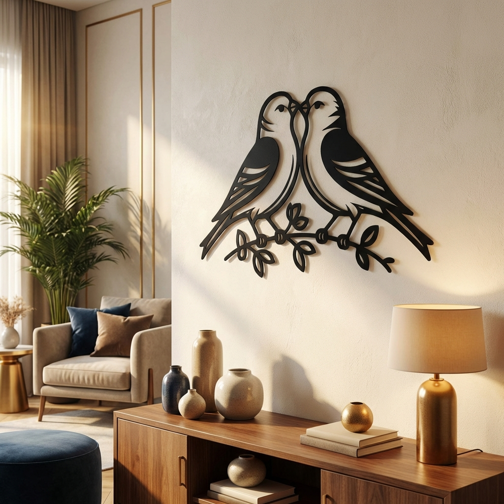 Wings of Love Birds Metal Wall Art – Romantic Couple Decor